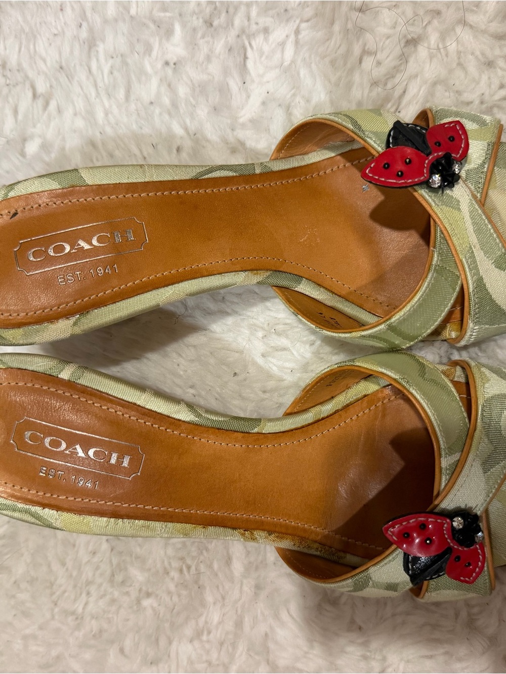 COACH Light Green Signature Mules with Red Butterfly Accent - Picture 2 of 6